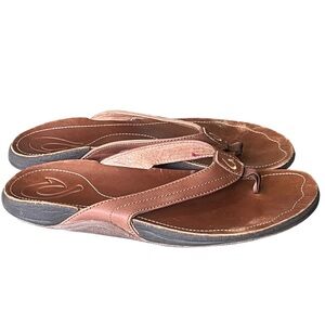 Olukai women’s Kumu brown leather flip flop sandals